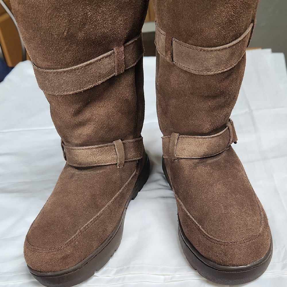 Suede Boots, Women's Size 8, Calf, Chocolate Brown, Sheepskin/Wool, BearPaw